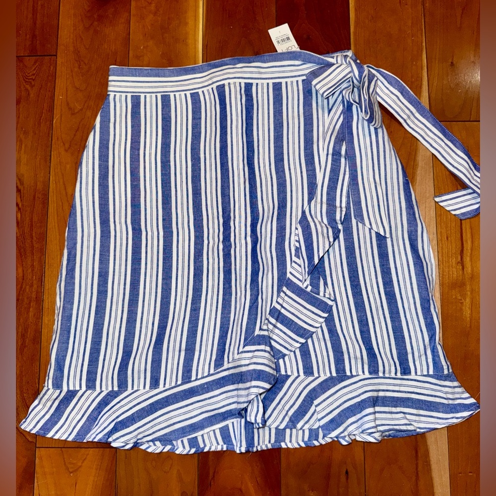 NWT LOFT Asymmetrical Blue and White Striped Wrap Skirt